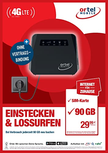 Ortel WLAN Mobile 90GB Internet-Router mit SIM Karte ohne Vertragsbindung Ortel WLAN Mobile 90GB Internet-Router mit SIM Karte ohne Vertragsbindung