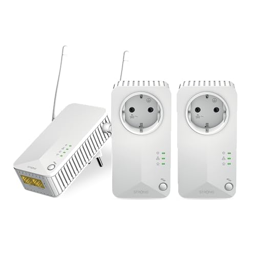 STRONG - Powerline 600 Triple Wi-Fi EU Set - 2 Powerline 600 Mbps + WLAN Adapter 300 Mbps, Fast-Internetzugang - integrierte Steckdose - 300 m Reichweite - Für alle Router - Hotspot + Ethernet - weiß STRONG - Powerline 600 Triple Wi-Fi EU Set - 2 Powerline 600 Mbps + WLAN Adapter 300 Mbps, Fast-Internetzugang - integrierte Steckdose - 300 m Reichweite - Für alle Router - Hotspot + Ethernet - weiß