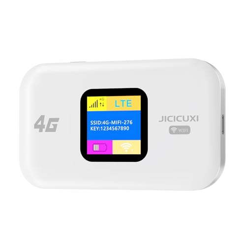 JICICUXI 4G Mobiler WLAN Router,tragbares WLAN für unterwegs ohne Vertrag, LTE 150 Mbps,2100mAh -Lange Akkulaufzeit, LCD Display,Einfache Einrichtung ，Mobiler Hotspot für Reisen, Camping, Hotels